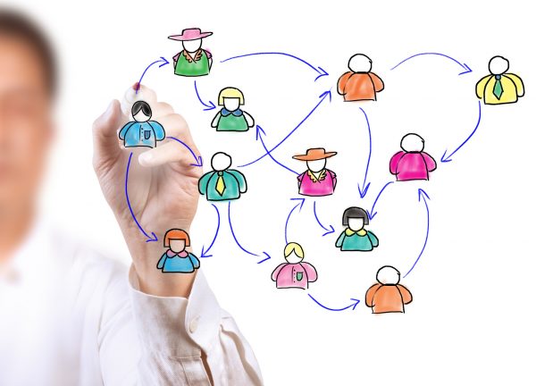 business man drawing a social network business man drawing a social network
